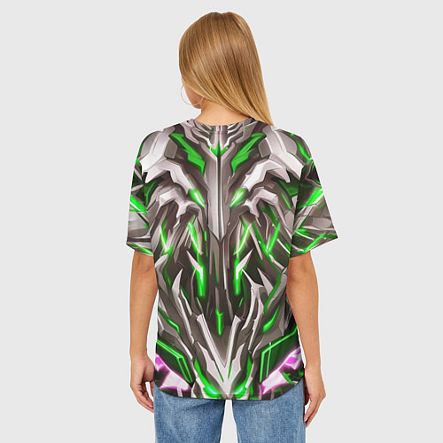 Женская футболка оверсайз Зелёная киберпанк броня / 3D-принт – фото 4