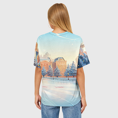 Женская футболка оверсайз Новогодняя городская площадь / 3D-принт – фото 4