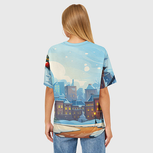 Женская футболка оверсайз Новогодний город / 3D-принт – фото 4