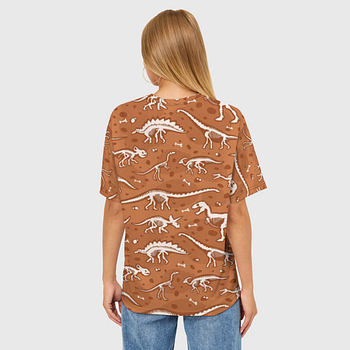 Женская футболка оверсайз Скелеты динозавров / 3D-принт – фото 4