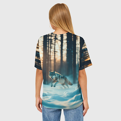 Женская футболка оверсайз Волк в темном лесу / 3D-принт – фото 4
