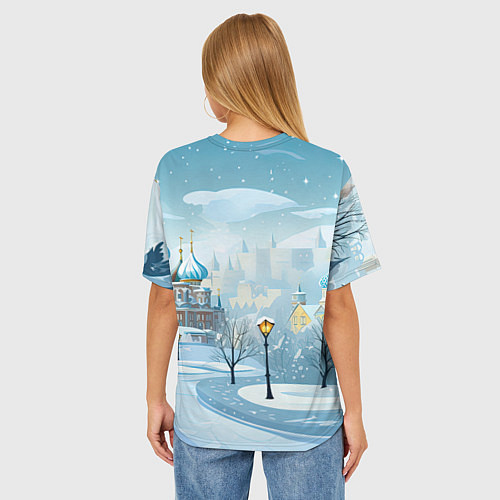 Женская футболка оверсайз Снежный дракон праздника / 3D-принт – фото 4