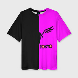 Футболка оверсайз женская Токийские мстители черно-розовый, цвет: 3D-принт