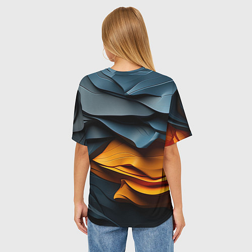 Женская футболка оверсайз Темная текстура с желтой вставкой / 3D-принт – фото 4