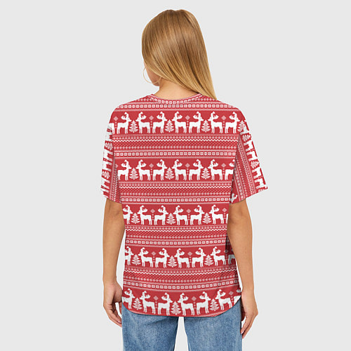 Женская футболка оверсайз Новогодние олени / 3D-принт – фото 4