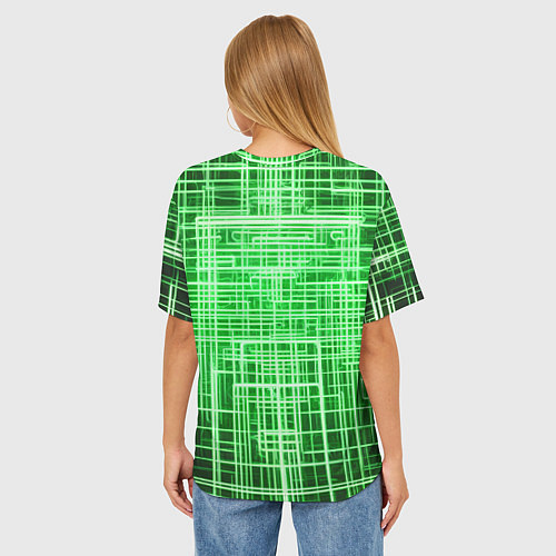 Женская футболка оверсайз Зелёные неоновые полосы киберпанк / 3D-принт – фото 4