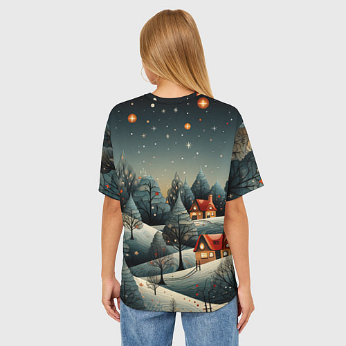 Женская футболка оверсайз Зимние развлечения на природе / 3D-принт – фото 4