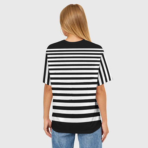 Женская футболка оверсайз Силуэт на чёрно белом полосы / 3D-принт – фото 4