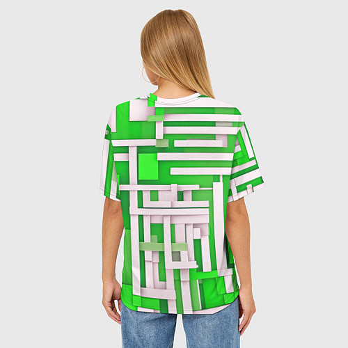 Женская футболка оверсайз Полосы на зелёном фоне / 3D-принт – фото 4