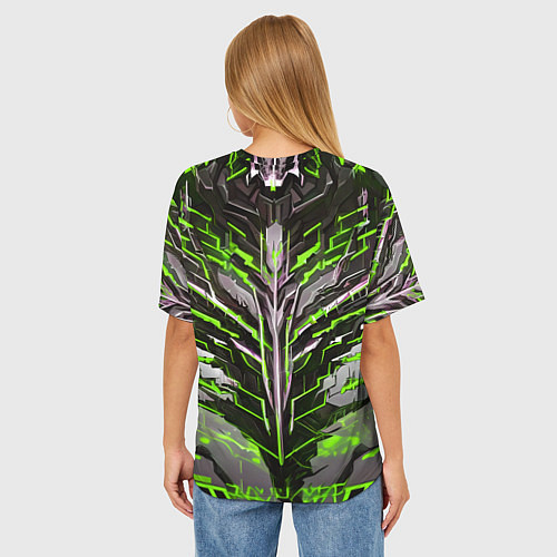 Женская футболка оверсайз Киберпанк доспех зелёный / 3D-принт – фото 4