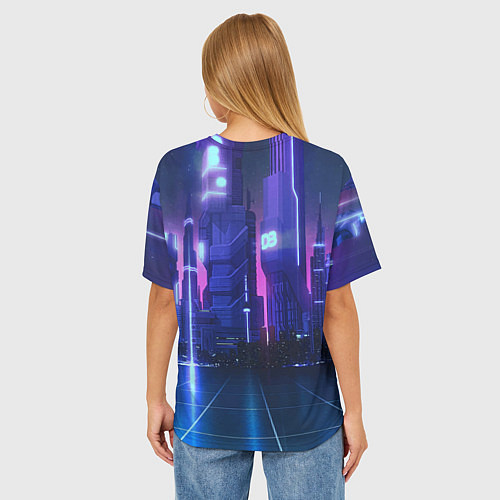 Женская футболка оверсайз Губка Боб - киберпанк - нейросеть / 3D-принт – фото 4