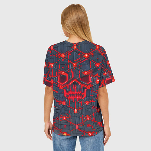 Женская футболка оверсайз Красная неоновая сеть / 3D-принт – фото 4