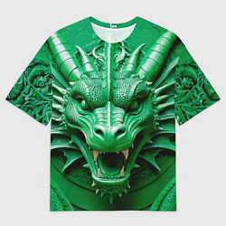 Футболка оверсайз женская Нейросеть - барельеф зелёный дракон, цвет: 3D-принт
