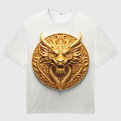 Футболка оверсайз женская Нейросеть - золотой талисман дракона, цвет: 3D-принт