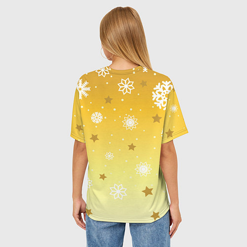 Женская футболка оверсайз Снежинки и звезды на желтом / 3D-принт – фото 4