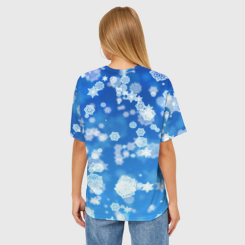 Женская футболка оверсайз Декоративные снежинки на синем / 3D-принт – фото 4