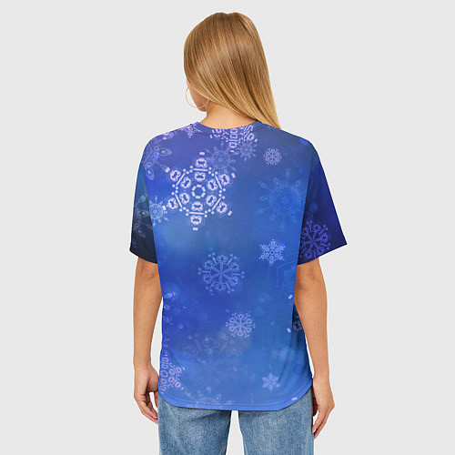 Женская футболка оверсайз Декоративные снежинки на фиолетовом / 3D-принт – фото 4