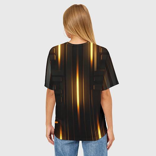 Женская футболка оверсайз Неоновый узор черное золото стене / 3D-принт – фото 4