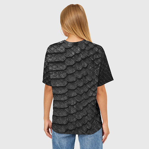 Женская футболка оверсайз Черная кожа рептилии / 3D-принт – фото 4