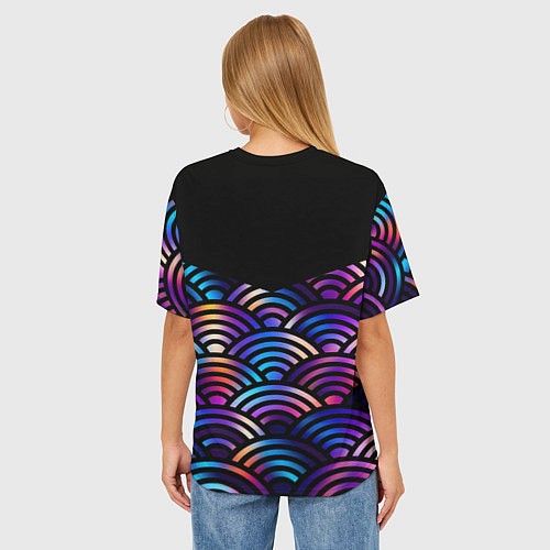 Женская футболка оверсайз Чёрный берег и рябь на волнах / 3D-принт – фото 4
