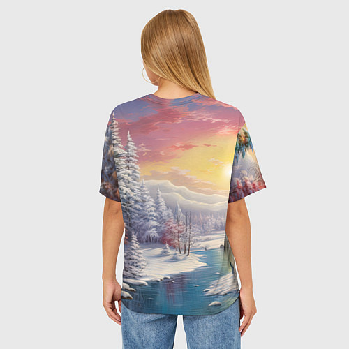 Женская футболка оверсайз Сказочное сияние нового года / 3D-принт – фото 4