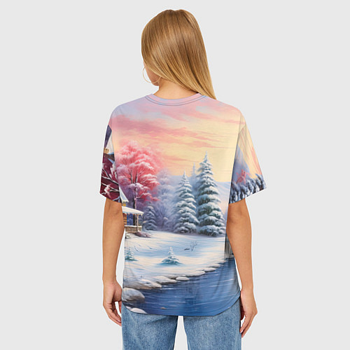 Женская футболка оверсайз Сказочная метель подарков / 3D-принт – фото 4