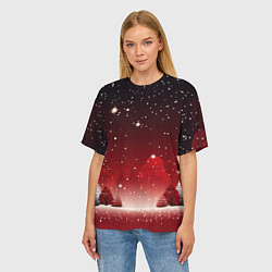 Футболка оверсайз женская Зимний берег реки с деревьями и льдом, цвет: 3D-принт — фото 2