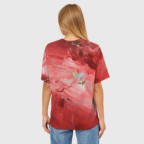Женская футболка оверсайз Красный мрамор / 3D-принт – фото 4