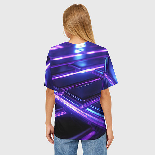 Женская футболка оверсайз Фиолетовые неоновые плиты / 3D-принт – фото 4