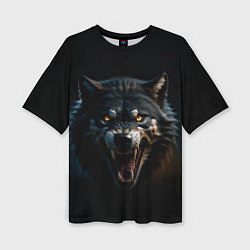 Футболка оверсайз женская Волк чёрный хищник, цвет: 3D-принт