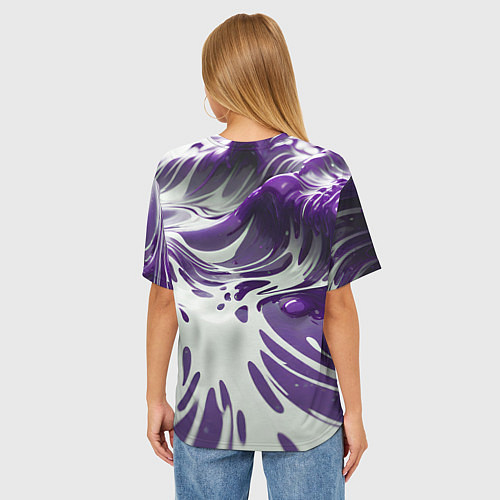 Женская футболка оверсайз Бело-фиолетовая краска / 3D-принт – фото 4