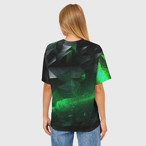 Женская футболка оверсайз Асимметрия зеленого узора / 3D-принт – фото 4
