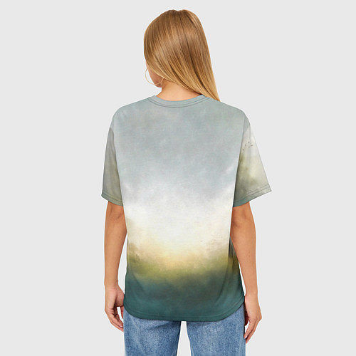 Женская футболка оверсайз Минималистичный пейзаж с волком акварель / 3D-принт – фото 4