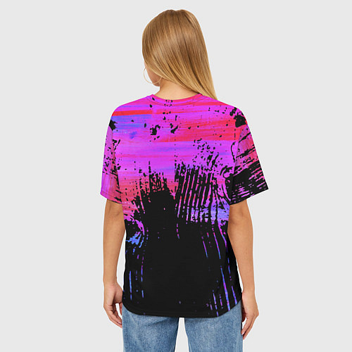 Женская футболка оверсайз Розово синий сочный гранж / 3D-принт – фото 4