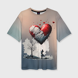 Женская футболка оверсайз Разбитое сердце на веревочке