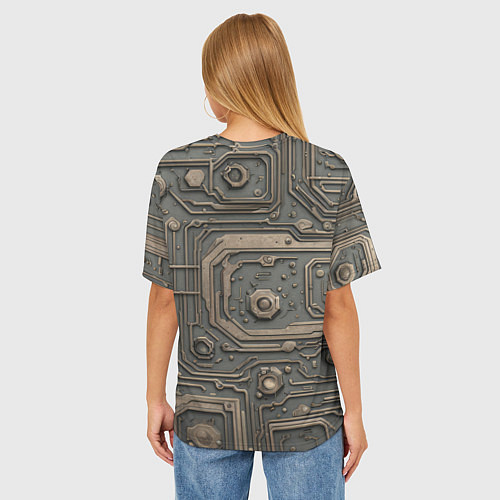 Женская футболка оверсайз Металлическая ржавая обшивка с микросхемами и гайк / 3D-принт – фото 4