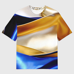 Женская футболка оверсайз Белая желтая синяя абстракция