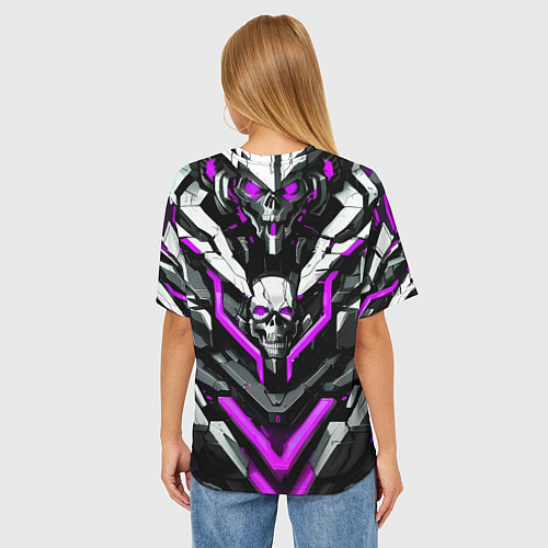 Женская футболка оверсайз Фиолетовый скелетный киберпанк доспех / 3D-принт – фото 4