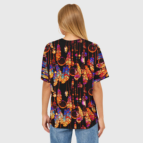 Женская футболка оверсайз Ловцы снов с яркими перьями / 3D-принт – фото 4
