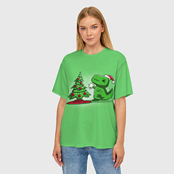 Футболка оверсайз женская Новогодняя проблема тираннозавра рекса, цвет: 3D-принт — фото 2