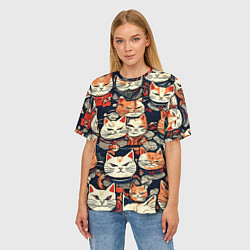 Футболка оверсайз женская Сердитые котики самураи, цвет: 3D-принт — фото 2