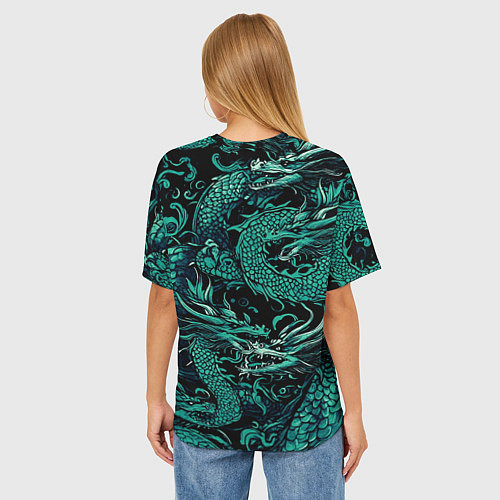 Женская футболка оверсайз Дракон бирюзового цвета / 3D-принт – фото 4