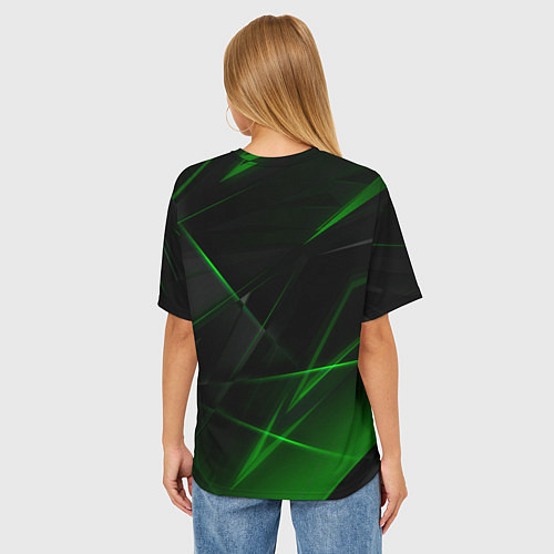 Женская футболка оверсайз Зелёные узоры текстура / 3D-принт – фото 4