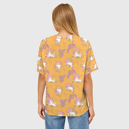 Женская футболка оверсайз Единорог цветная грива / 3D-принт – фото 4