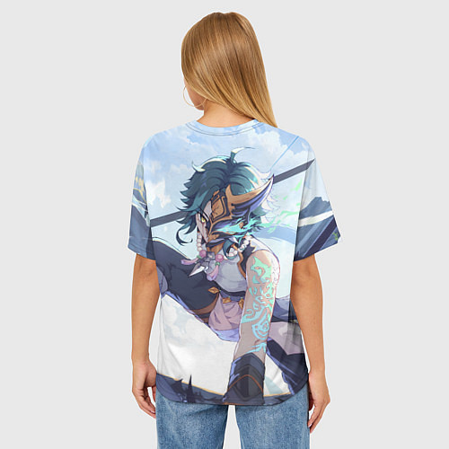 Женская футболка оверсайз Genshin Impact Сяо Xiao Mask / 3D-принт – фото 4