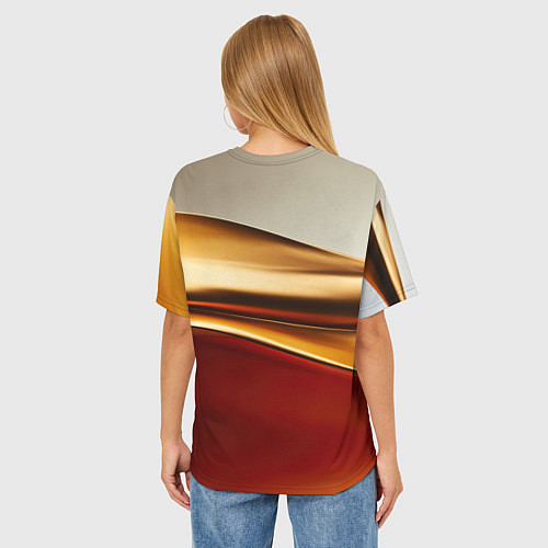 Женская футболка оверсайз Бежевые и золотистые волны / 3D-принт – фото 4