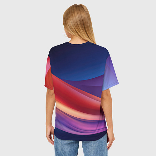 Женская футболка оверсайз Абстрактные синие волны / 3D-принт – фото 4