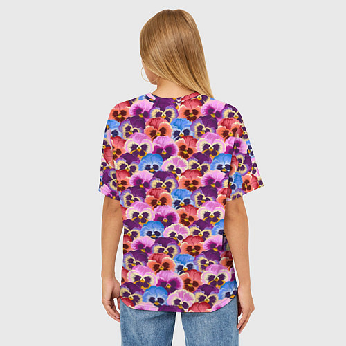 Женская футболка оверсайз Разноцветные анютины глазки / 3D-принт – фото 4