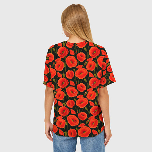 Женская футболка оверсайз Полевые цветы маки / 3D-принт – фото 4