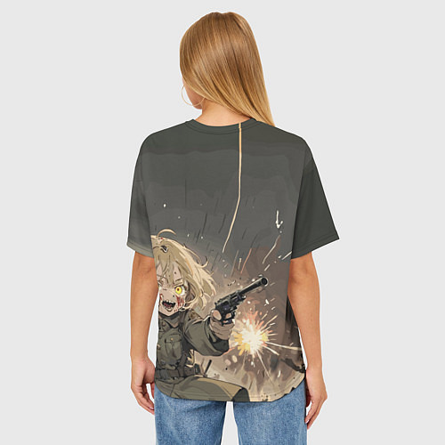 Женская футболка оверсайз Девушка с пистолетом / 3D-принт – фото 4